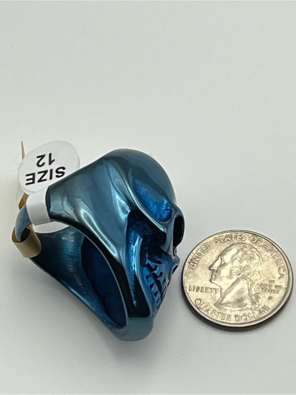 Stainless Steel Blue Metallic Skull Ring Size 12